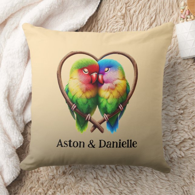Cute Lovebirds Cuddling in a Heart Shaped Bough Cushion (Blanket)