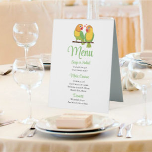 Cute Lovebirds Green Yellow Love Bird Wedding Menu