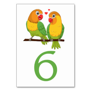 Cute Lovebirds Green Yellow Love Birds Wedding Table Number
