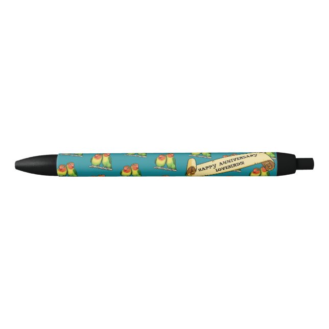 Cute Lovebirds Happy Anniversary Romantic Retro Black Ink Pen (Front)