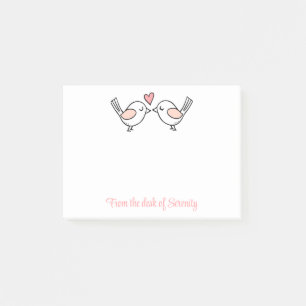 Cute Lovebirds Heart Kiss Pink Cartoon Love Bird Post-it Notes