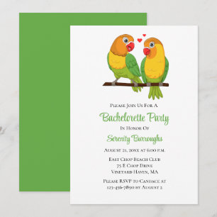 Cute Lovebirds Love Birds Green Bachelorette Party Invitation