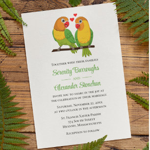 Cute Lovebirds Lovebirds Yellow Green Wedding Invitation