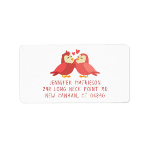 Cute Lovebirds Red Burgundy Wedding Bridal Shower Label