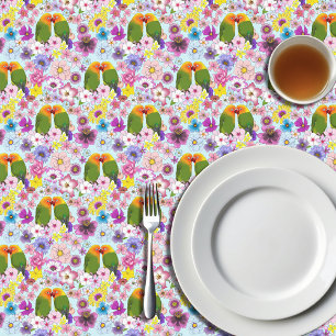 Cute Lovebirds Tropical Flower Romantic Bird Tablecloth