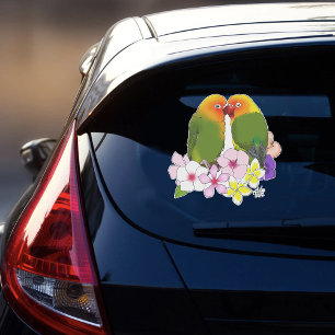 Cute Lovebirds Tropical Flowers Romantic Bird