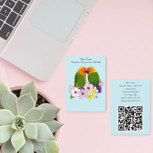 Cute Lovebirds Tropical Flowers Romantic Bird Business Card