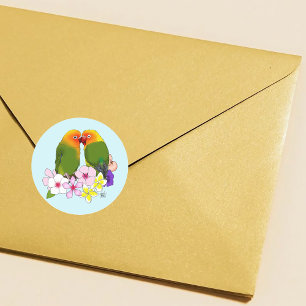 Cute Lovebirds Tropical Flowers Romantic Bird Classic Round Sticker