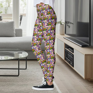 Cute Lovebirds Tropical Flowers Romantic Bird Leggings