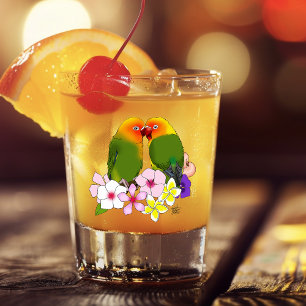 Cute Lovebirds Tropical Flowers Romantic Bird Shot Glass