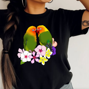 Cute Lovebirds Tropical Flowers Romantic Bird Tri-Blend Shirt