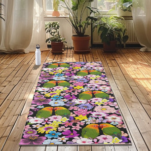 Cute Lovebirds Tropical Flowers Romantic Bird Yoga Mat