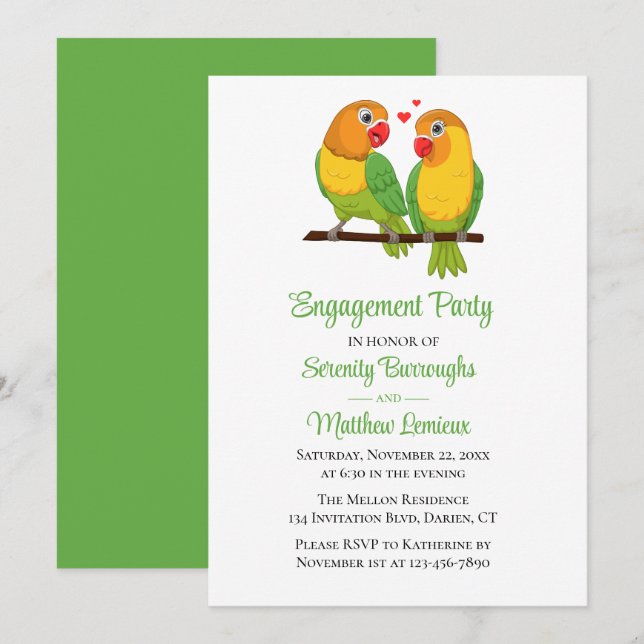 Cute Lovebirds Wedding Love Birds Engagement Party Invitation (Front/Back)