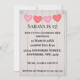 Cute Lovehearts on White Wooden Background Customi Invitation