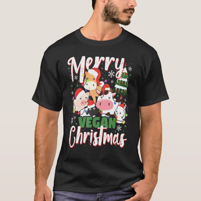 Cute & Lovely Animals Wishing You A Merry Vegan Ch T-Shirt (Front)