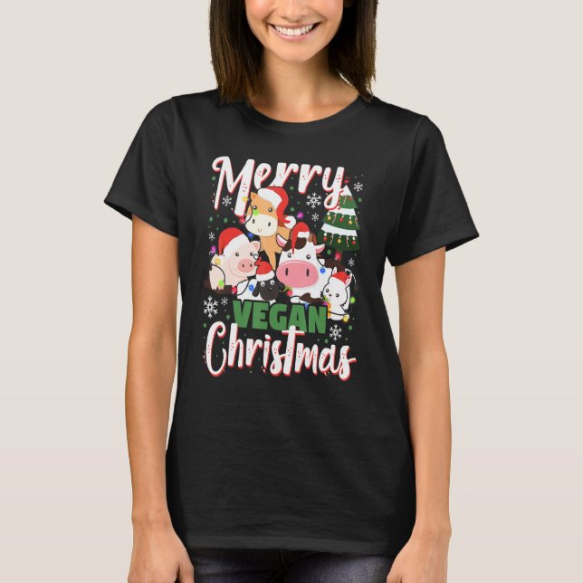 Cute & Lovely Animals Wishing You A Merry Vegan Ch T-Shirt (Front)