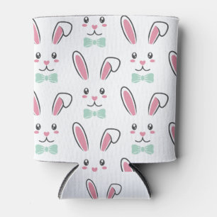 Cute Lovely Easter Bunny Ears Face Happy Easter  Can Cooler
