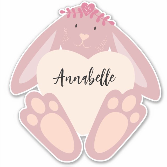 Cute Lovely Girly Pink Bunny With Heart Flowers (Front)