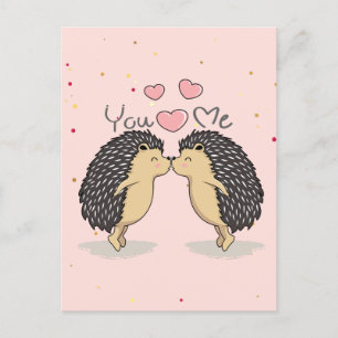 Cute Lovely Kissing Hedgehogs Holiday Postcard