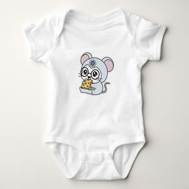 Cute lovely little mouse loves cheese  baby bodysuit (Front)