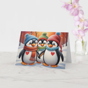 Cute Lovely Penguins Christmas Card