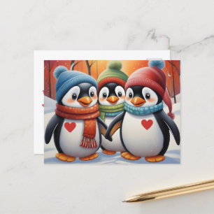 Cute Lovely Penguins Christmas  Postcard