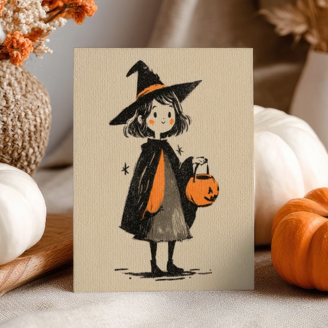 Cute Lovely Witch Girl Retro Minimalist Halloween Postcard (Creator Uploaded)