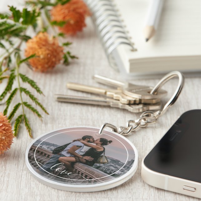 Cute Lovers Couple Picture Simple Love Quote Text Key Ring (Front Right)
