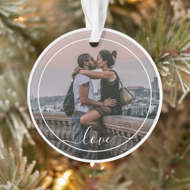 Cute Lovers Couple Picture Simple Love Quote Text Ornament (Tree)