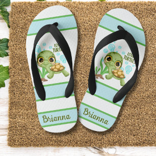 Cute “Loves Turtles” Personalised Sea Turtle Kid's Thongs