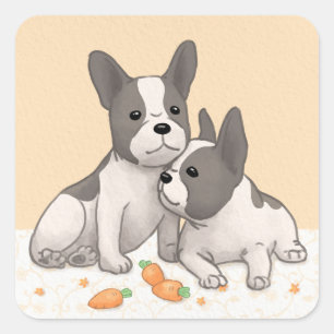 Cute Loving Bulldogs Illustration Art Square Sticker