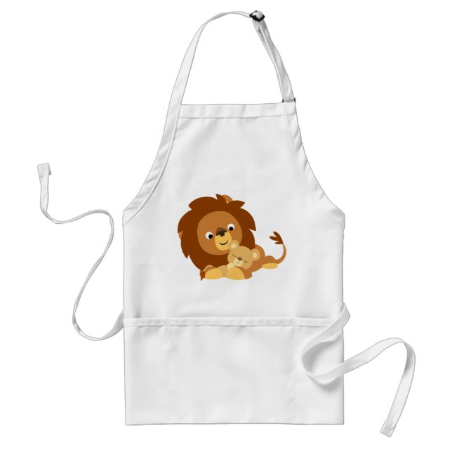 Cute Loving Cartoon Lion Dad and Cub Apron (Front)