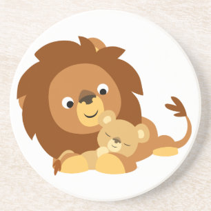 Cute Loving Cartoon Lion Dad and Cub Coaster
