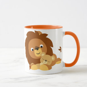 Cute Loving Cartoon Lion Dad and Cub Mug