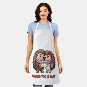 Cute Loving Hedgehogs Coffee Couple Gift Apron