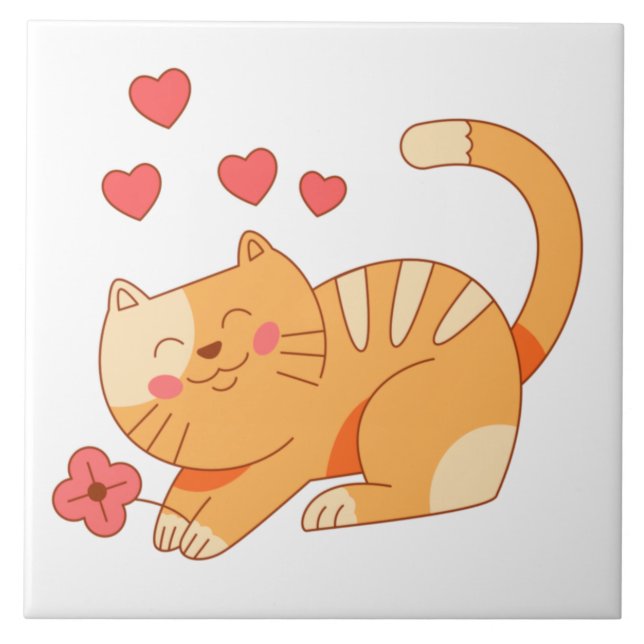 Cute Loving Orange Tabby Kitten  Ceramic Tile (Front)