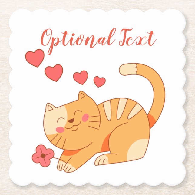 Cute Loving Orange Tabby Kitten Paper Coaster (Front)