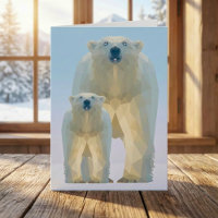 Cute low poly Polar bear with baby