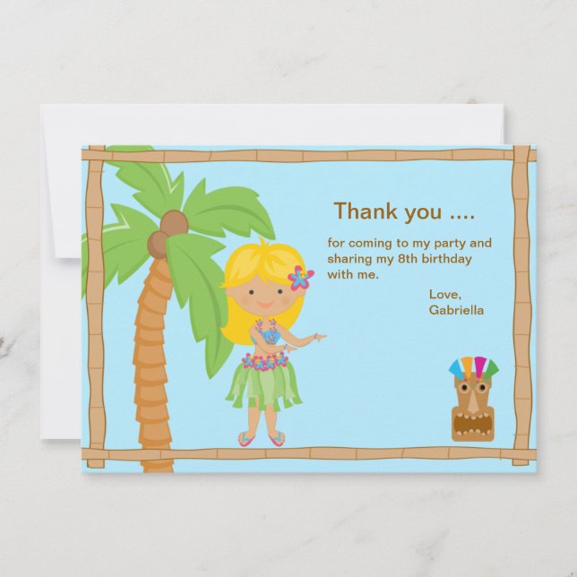 Cute Luau Girl with Blonde Hair Thank You Card (Front)