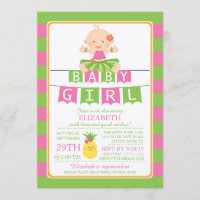 Cute Luau Hula Girl Baby Shower Invitation