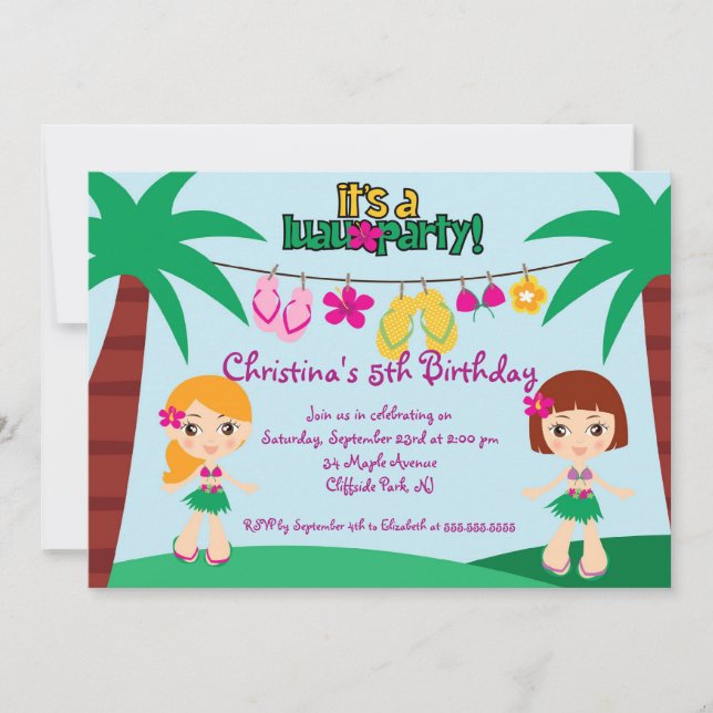 Cute Luau Party Birthday Party Invitations (Front)
