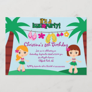 Cute Luau Party Birthday Party Invitations