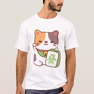 Cute Lucky Calico Cat With Mahjong Tile Funny T-Shirt