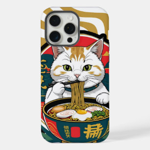 Cute Lucky Cat Eating Ramen Bowl Illustration iPhone 15 Pro Max Case