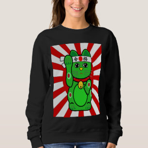 Cute Lucky Cat Green Waving Arm Cat Sweatshirt