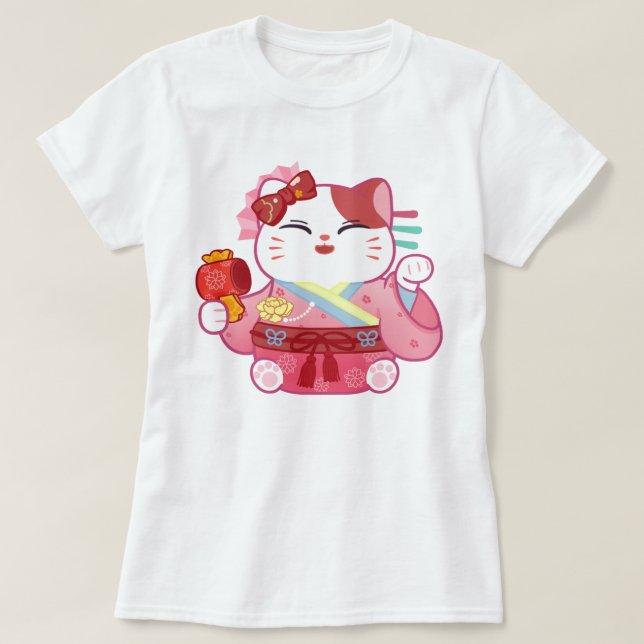 Cute Lucky Cat T-Shirt (Design Front)