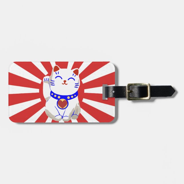 Cute Lucky cute neko cat Red and white Luggage Tag (Front Horizontal)