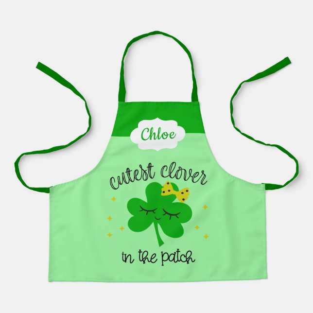 Cute Lucky Four Leaf Clover St. Patricks Day Kids Apron (Front)