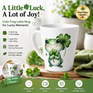 Cute Lucky Frog with Four-Leaf Clover Coffee Mug