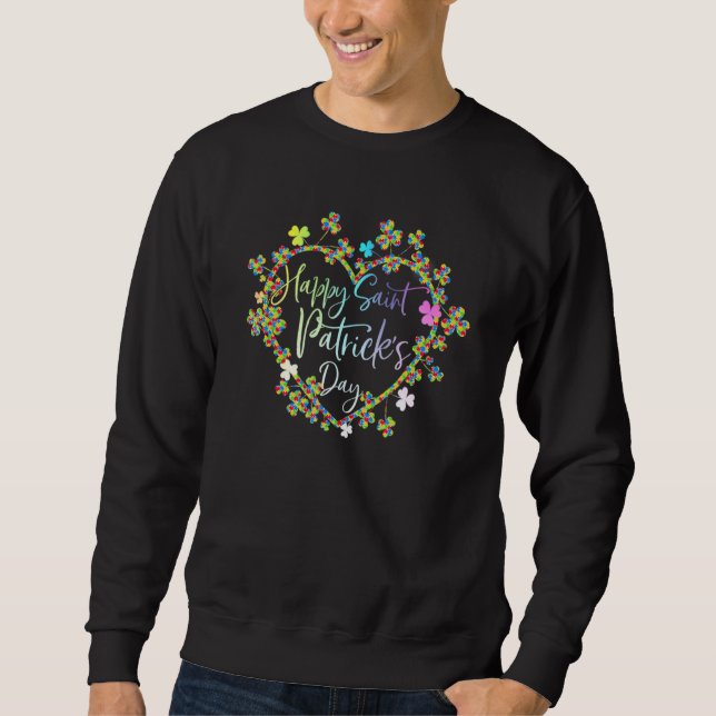 Cute Lucky Heart Shamrock  Autism Awareness Love H Sweatshirt (Front)